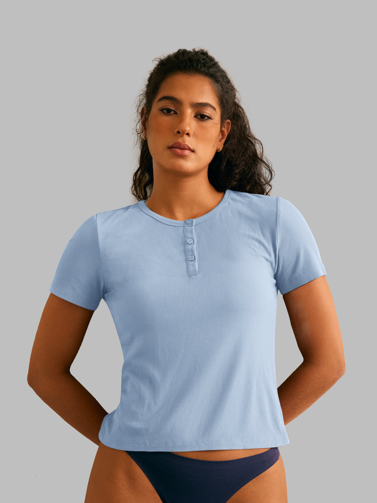 Women's Slim Fit Henley Tee Short Sleeve