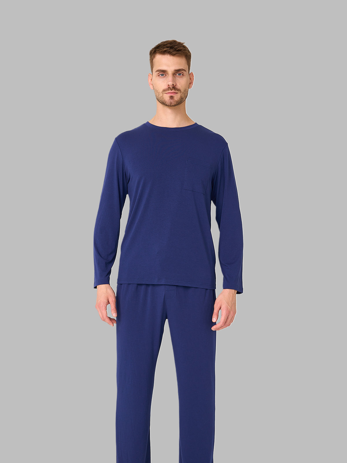 Soft Bamboo Long Sleeve Men’s Pajama Set with Pockets