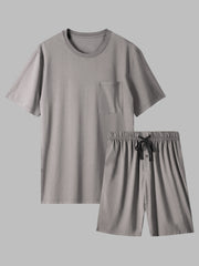 Men’s Summer Pajama Set Soft Lightweight Short Sleeve with Pockets
