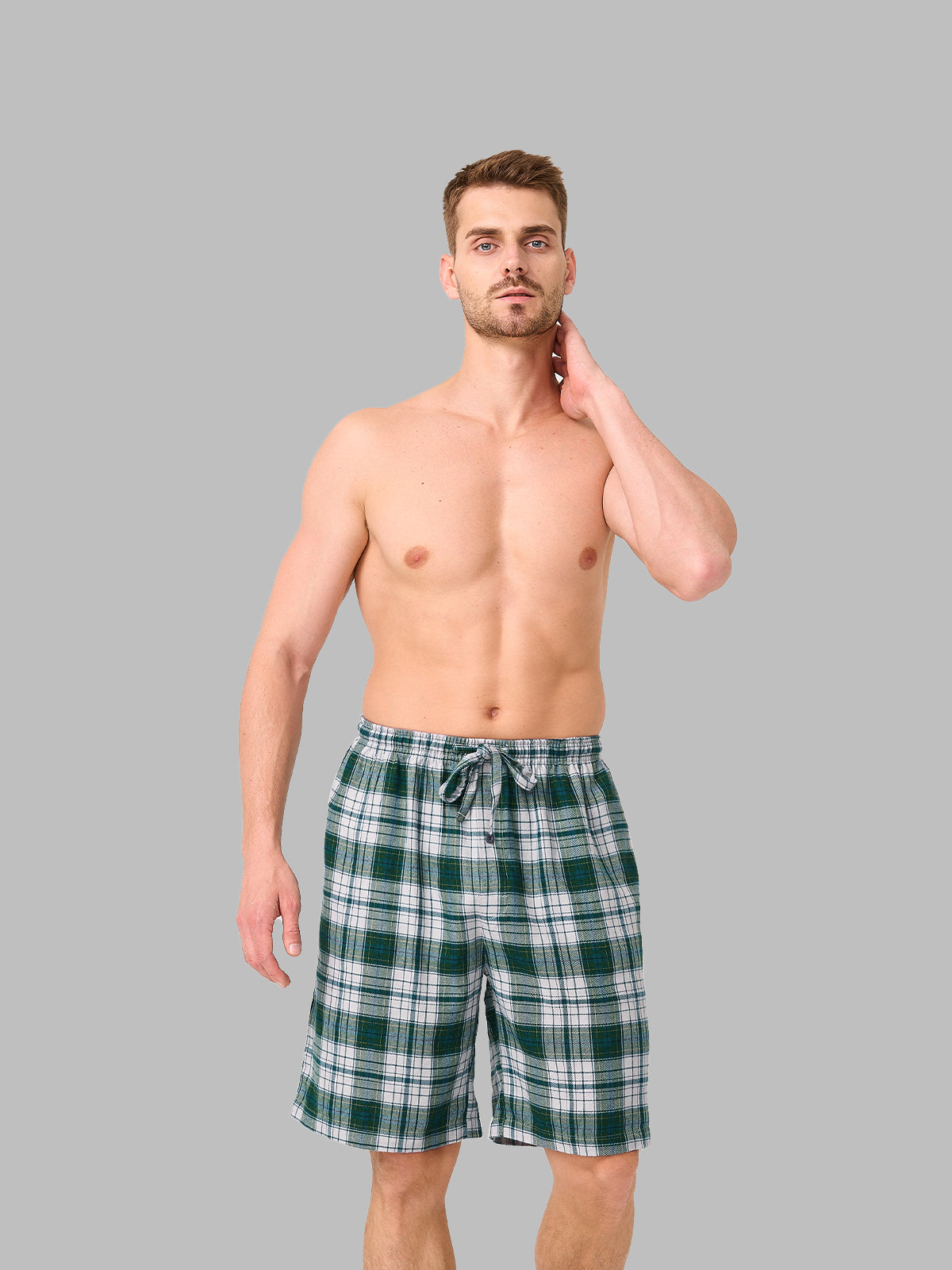 Plaid Soft Men’s Pajama Shorts Lounge Woven Bottoms with Pockets