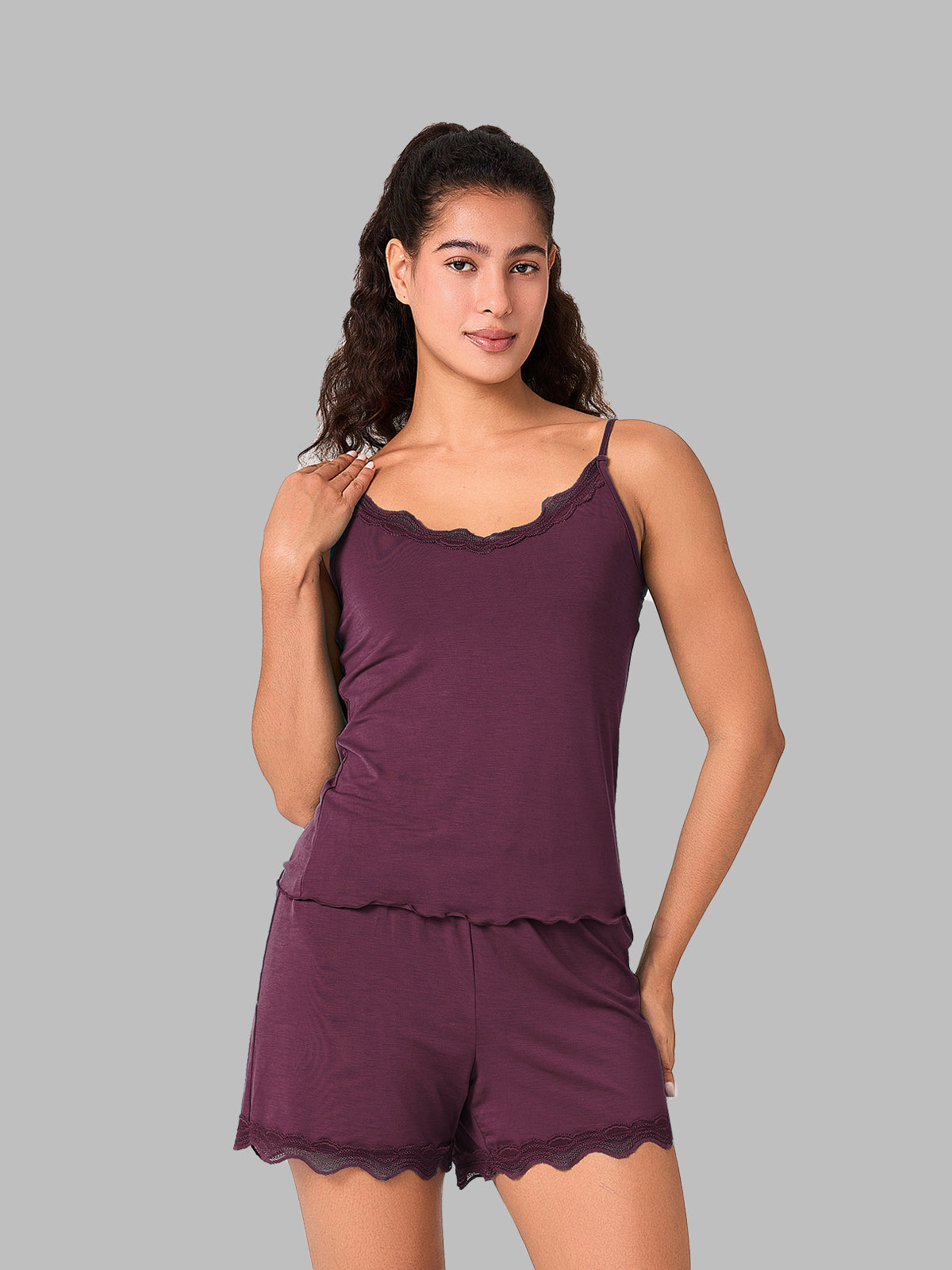 Lightweight Women’s Lace Trim Pajama Set with Shorts