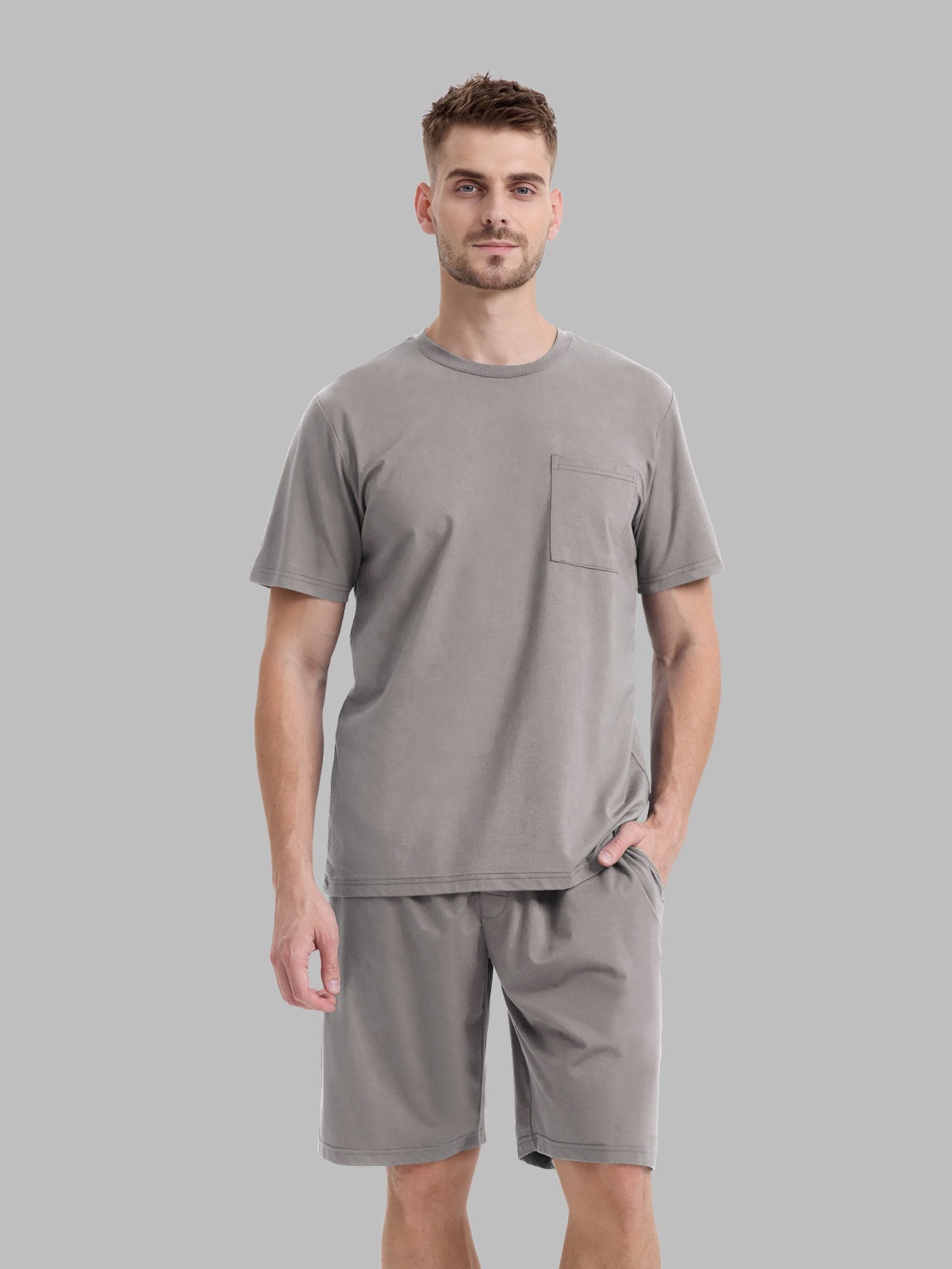 Men’s Summer Pajama Set Soft Lightweight Short Sleeve with Pockets