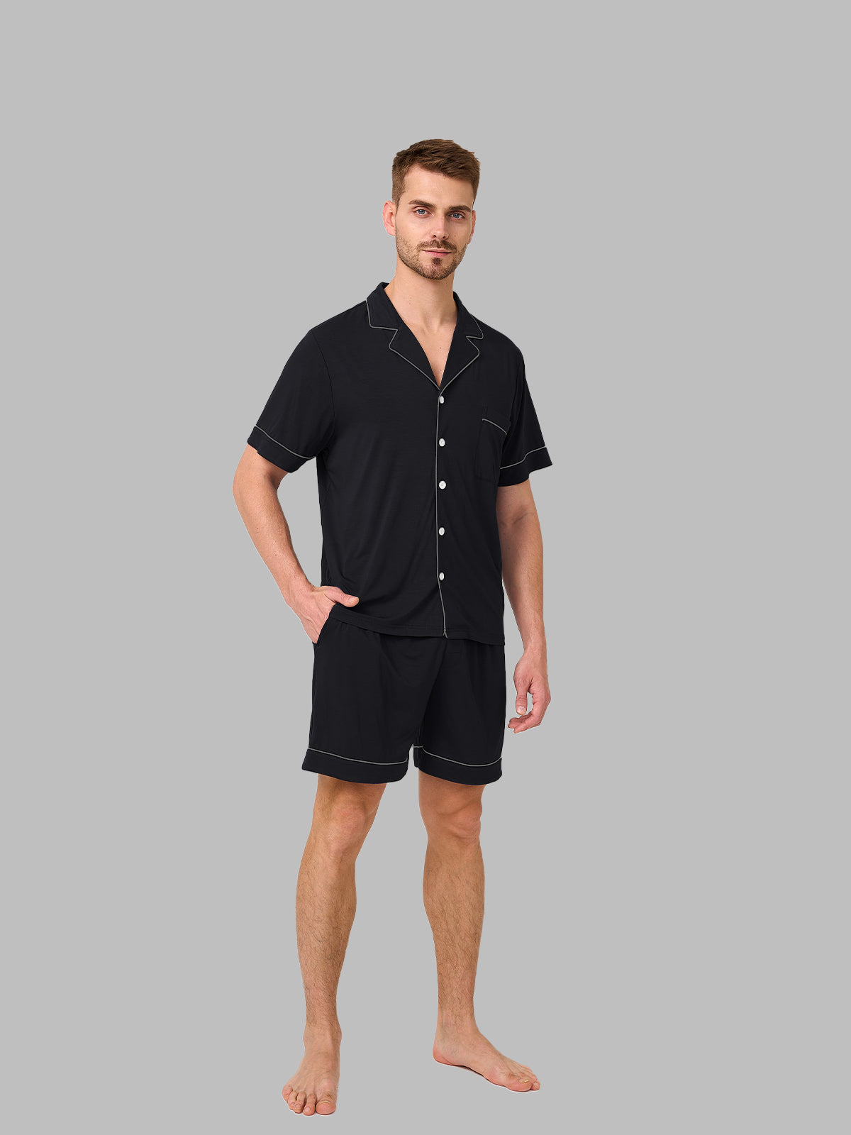 Men's Summer Cooling Pajama Set, Lightweight Loungewear with Pockets