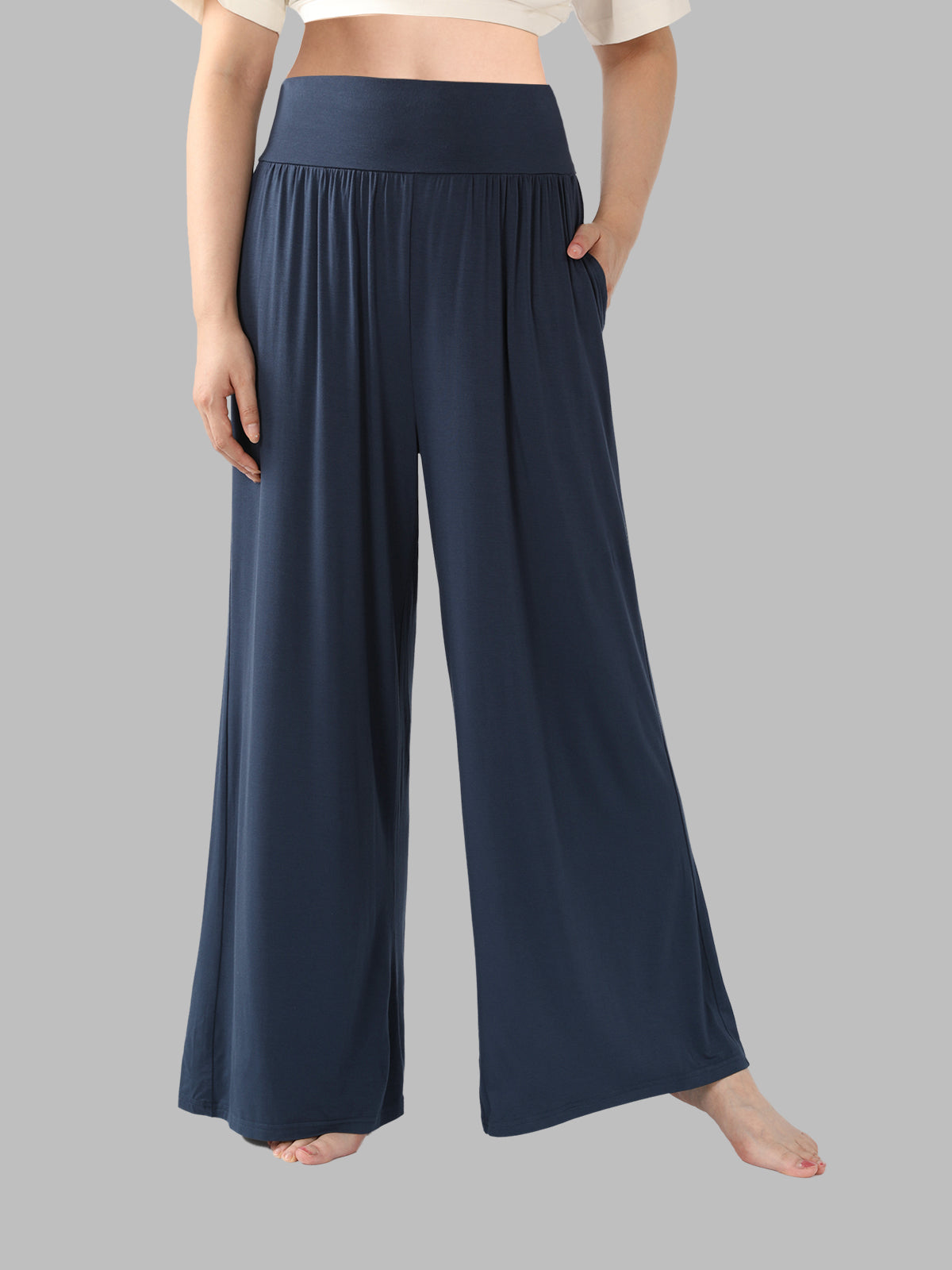 High-Waist Women’s Pajama Pants Wide Leg with Pockets Lounge Yoga Bottoms