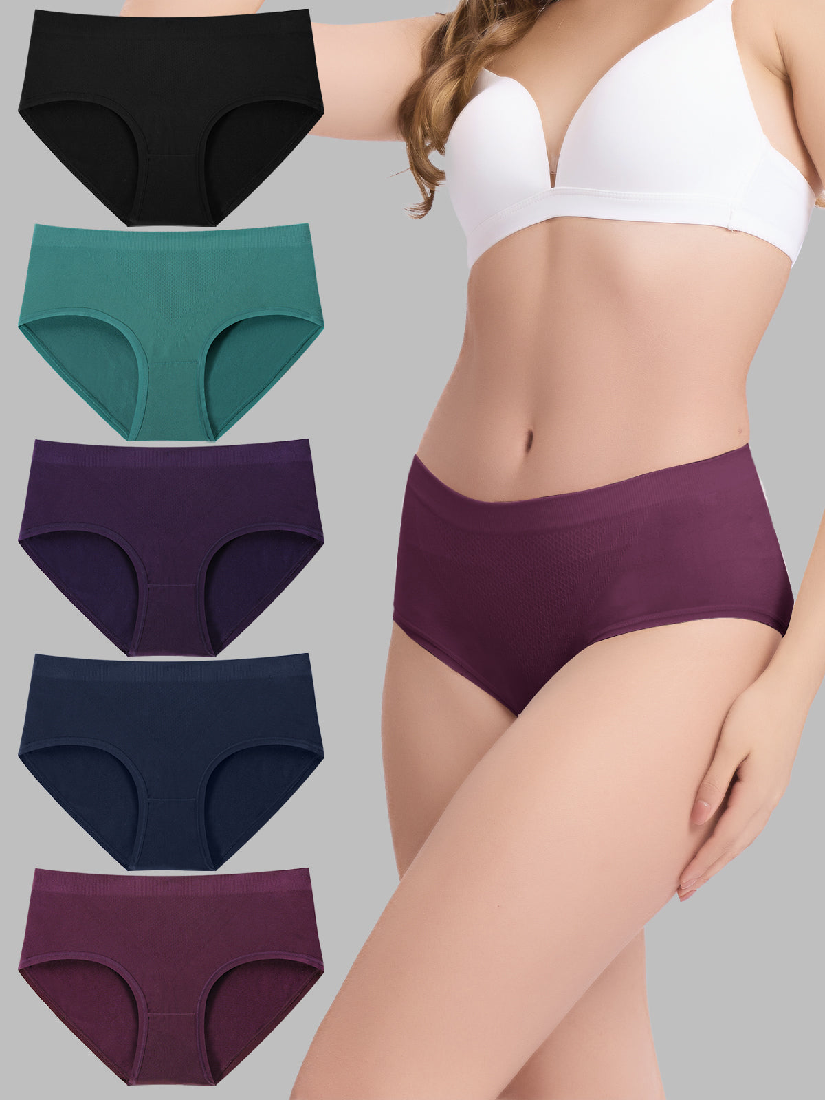 Mid-Waist Women’s Briefs Seamless Full Coverage Panties 5 Pack