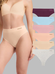 High-Waist Women’s Thongs Seamless Moisture-Wicking Stretch 6 Pack