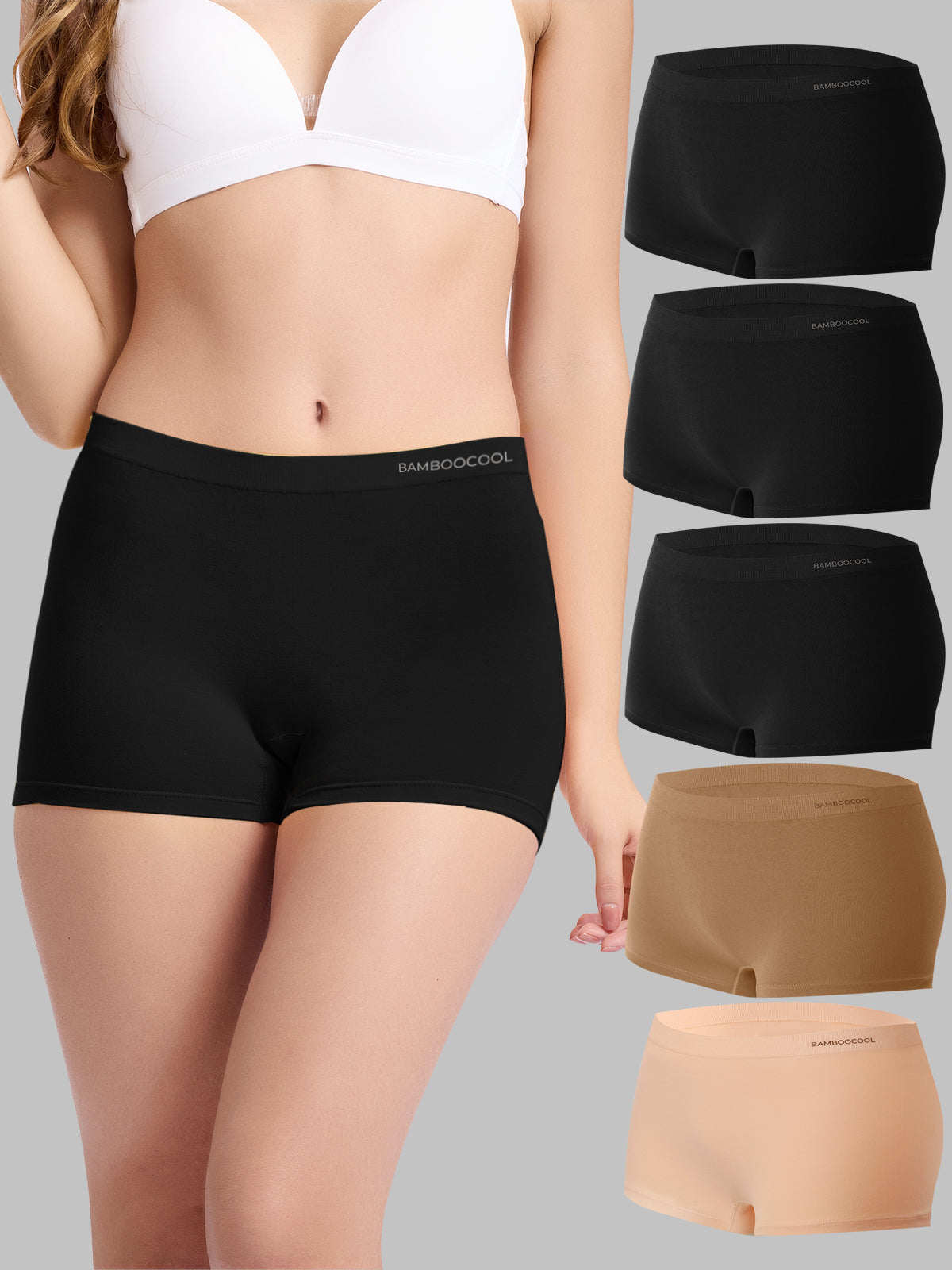 Seamless Women Boyshorts Black Multi 5 Pack
